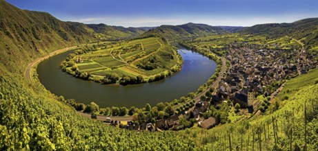 Moselle loop with vineyards and Saint Laurentius Church from the Bremmer Calmont via ferrata,