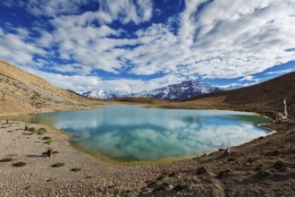 Dhankar Lake in Himalayas. Spiti Valley, Himachal Pradesh, India, Asia