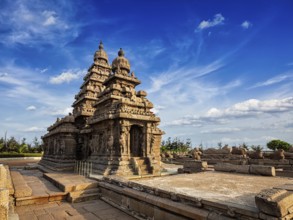 Famous Tamil Nadu landmark, Shore temple, world heritage site in Mahabalipuram, Tamil Nadu, India,