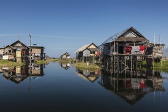 Stilted houses in village on Inle lake, Myanmar, Asia