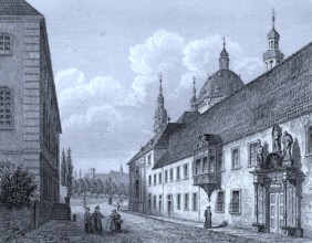 Seminary and library in Fulda, Hesse, Germany, ca 1850, Historical, digitally restored reproduction
