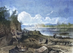 New excavations on the banks of the Tiber, marble depot from the ancient Roman city, 1968, Rome,