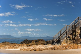 Stairs and viewpoint, travel, holiday, sea, beach, Pacific, ocean, on the beach of Byron bay,