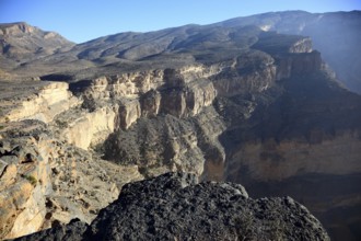 Landscape formation at Jebel Shams, Oman, Asia