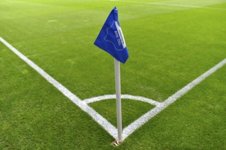Corner flag with TSG 1899 Hoffenheim logo, turf, PreZero Arena, Sinsheim, Baden-Württemberg,