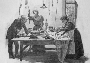 Novelty electric ironing, here in the tailor's studio of the royal theatre in Berlin, 1888,