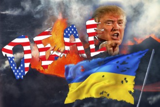 Symbolic image, Trump calls for deal with Ukraine, calls Ukraine aggressor, US democracy in danger,
