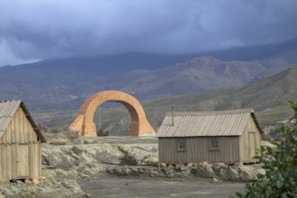 Stone arch and hut from the film Spiel mir das Lied vom Tod, western village Fort Bravo or Texas