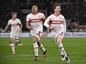 Goal celebration Angelo Stiller VfB Stuttgart (06) Jamie Leweling VfB Stuttgart (18) Finn Jeltsch