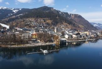 Drone shot, city view, Zell am See, Zeller See, Pinzgau, Land Salzburg, Austria, Europe