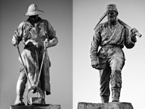 Sculptures Frieder and Henner, metallurgist and miner in cast bronze by Friedrich Reusch, Siegen,