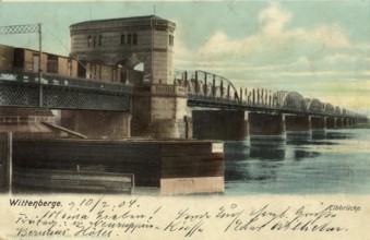 Historical postcard, picture postcard, Elbe bridge from Wittenberg, Saxony-Anhalt, Germany,