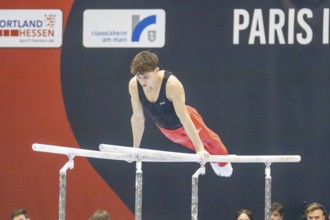 22.06.2024: Olympic qualification in apparatus gymnastics in Rüsselsheim Picture: Timo Eder on high