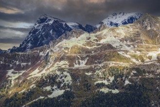 Snow-covered mountains above Saint Luc, Val d'Anniviers, Valais Alps, Canton Valais, Switzerland,