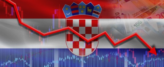 Croatia financial crisis on economic graph. Financial fall of Croatia on economy market