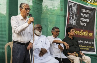 Hiren Gohain, a leading intellectuals of Northeast India speaks as he protest over Pahalgam terror