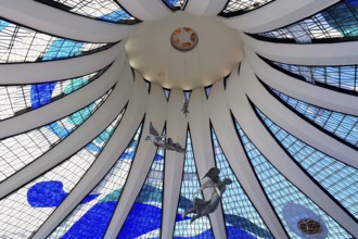 Angels hanging from the stained-glass ceiling, Roman Cathedral of Brasilia or Metropolitan