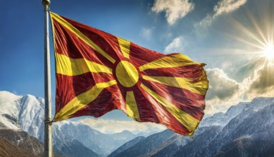 Flags, the national flag of Macedonia flutters in the wind