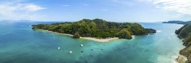 Aerial view, tropical island in the turquoise ocean, Tortuga Island, Puntarenas, Costa Rica,