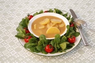 Swabian cuisine, sour potato wheels, potato slices in sour sauce, healthy cuisine, typical Swabian,