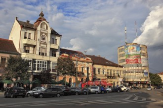 City of Satu Mare, houses, buildings at Piata Libertatii, Romania, Europe