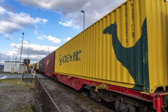 Containers arrive by train at the Logport, DIT, Duisburg Intermodal Terminal, part of the new Silk