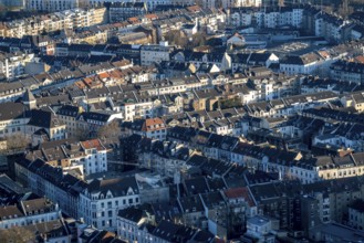 View over the city centre of Düsseldorf, residential area in the Friedrichstadt district, North