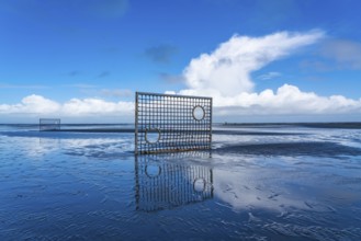 Football pitch, football field, Tor tor, on the beach, tidal creek, in the west of Borkum, island,