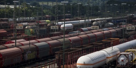 Train formation yard in the Vorhalle district, marshalling yard, goods trains, Hagen, Ruhr area,