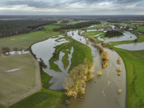 Hünxe, North Rhine-Westphalia, Germany, Flood on the Lippe, river in the Ruhr region, Europe