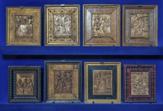Flemish high relief artworks in the alabaster cabinet at Kasteel van Gaasbeek, renovated medieval