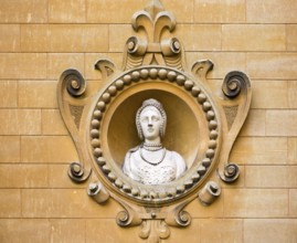 Holford family bust portrait in wall of Westonbirt House and School, Tetbury, Gloucestershire,