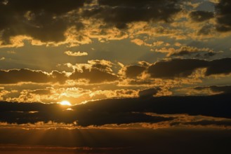 Sunrise with low clouds, North Rhine-Westphalia, Germany, Europe