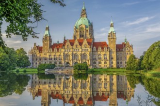 Back of the New Town Hall at the Maschteich in Maschpark, Hanover, Lower Saxony, Germany, Europe