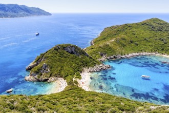 Porto Timoni Beach with turquoise blue sea on the island of Corfu, Greece, Europe