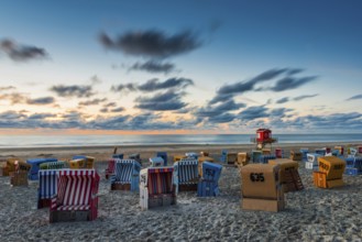 Evening sky, beach chairs, beach, tourism, travel, holiday, North Sea, North Sea island, Langeoog,