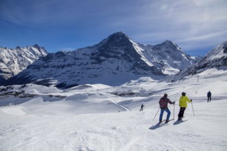 25 March 2024: Skiing against the backdrop of the north face of the Eiger in Grindelwald,
