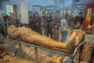 Mummies in Hall of Ancient Egypt, British Museum, London, England, United Kingdom, UK, Great