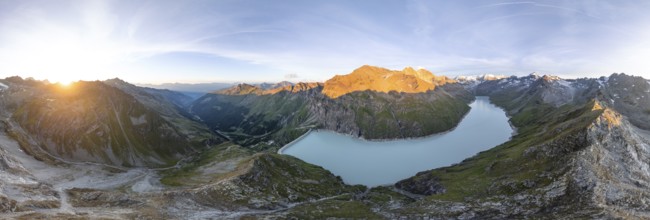 Alpine panorama at Lac de Dix, sunset in the mountains, reservoir, Valais Alps, Valais,