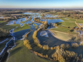 Selm, North Rhine-Westphalia, Germany, flood on the Lippe, river in the Ruhr area, the fields, the