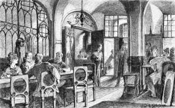In the Ratskeller in Bremen, restaurant, town hall, vault, many people, guests, food, drinks,