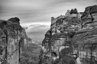 Monastery of Varlaam, Metéora Monasteries, Kalambaka, black and white, Trikala, Thessaly, Greece,