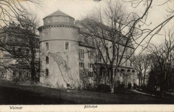 Historical postcard, picture postcard, library in Weimar, Thuringia, Germany, digitally enhanced
