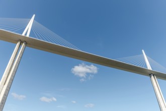 Millau viaduct, cable-stayed bridge over Tarn valley. The highest road bridge in the world. A75