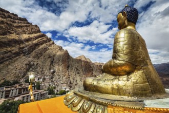 Buddha Shakyamuni statue overlooking Hemis monastery -Tibetan Buddhist monastery (gompa) of the