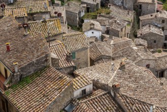 Rooftops of medieval hill town of Sorano, Tuscany, Italy, Europe