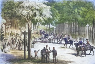 Stay of the courtly society in the summer of 1869 in Fontainebleau, France, Historical, digitally