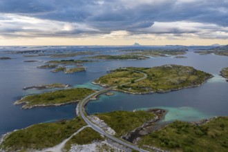 Road over small islands, archipelago islands, Herøy island, Helgeland coast, Nordland, Norway,