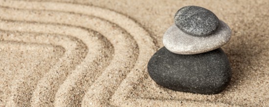 Japanese Zen stone garden, relaxation, meditation, simplicity and balance concept, letterbox