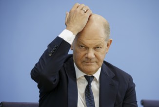 Olaf Scholz (SPD), Federal Chancellor, presents the 2025 budget at the BPK. Berlin, 05.07.2024.
